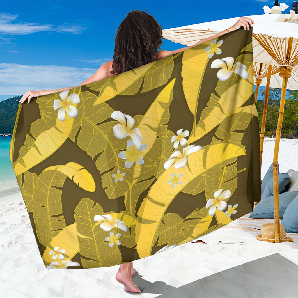 Yellow Banana Leaf Hawaii Sarong Lau Maia Plumeria Tropical Summer Vibes LT14 One Size 44 x 66 inches Yellow - Polynesian Pride