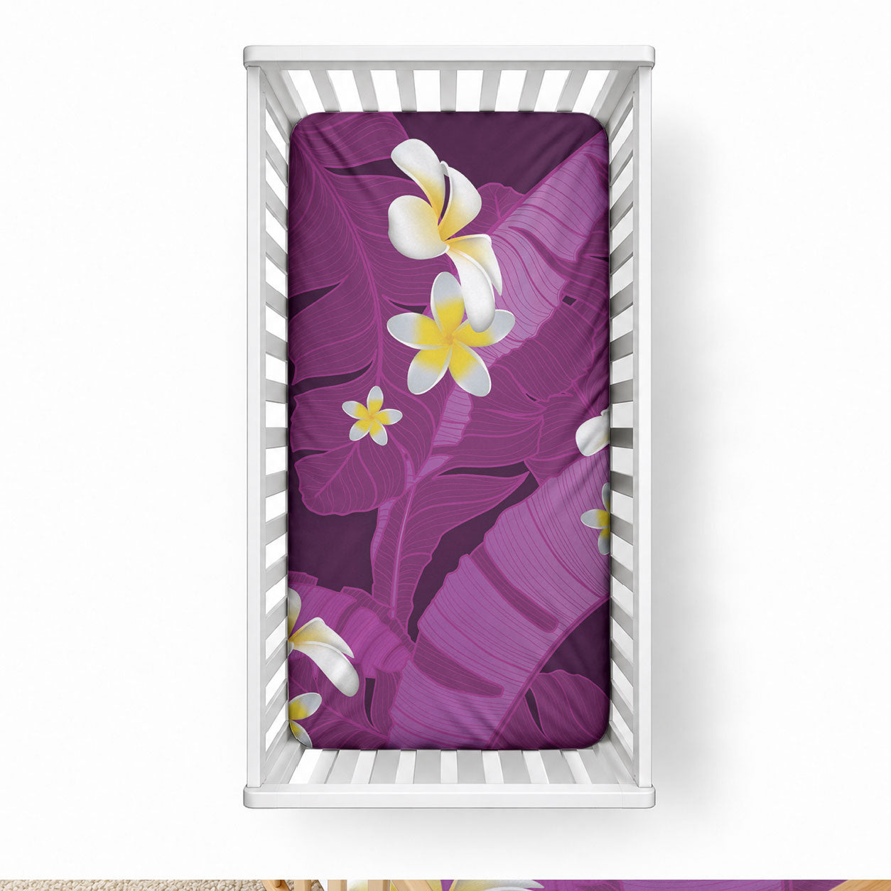 Purple Banana Leaf Hawaii Baby Bed Cover Lau Maia Plumeria Tropical Summer Vibes