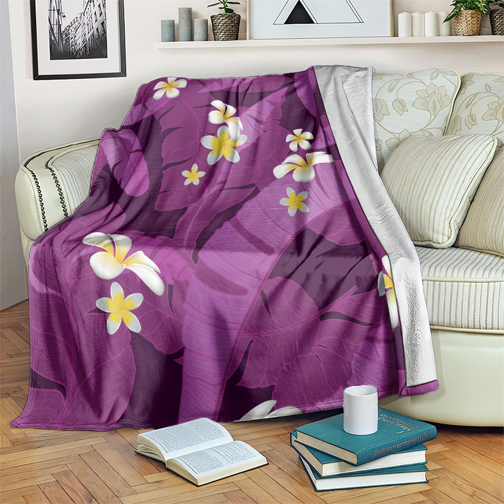 Purple Banana Leaf Hawaii Blanket Lau Maia Plumeria Tropical Summer Vibes LT14 Purple - Polynesian Pride