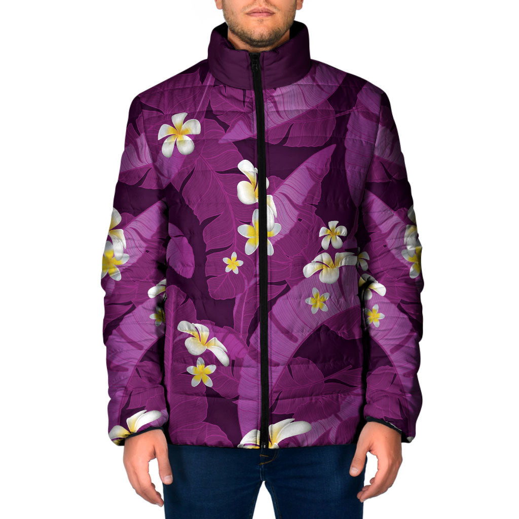 Purple Banana Leaf Hawaii Padded Jacket Lau Maia Plumeria Tropical Summer Vibes LT14 Men Purple - Polynesian Pride