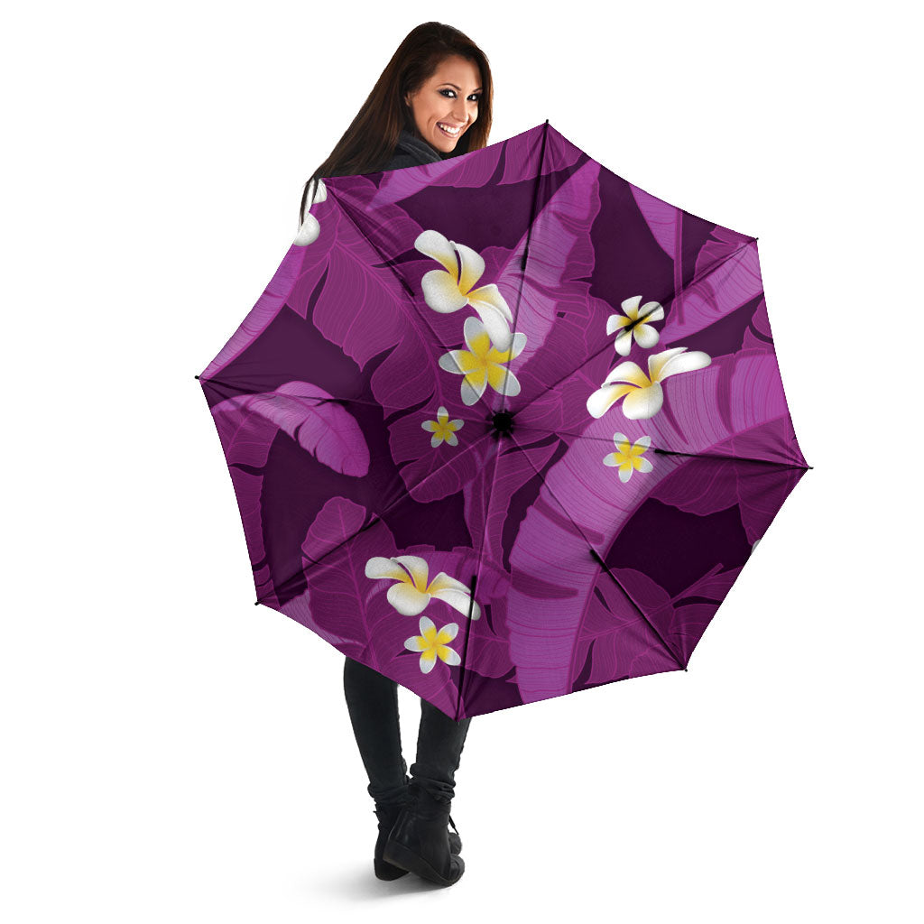 Purple Banana Leaf Hawaii Umbrella Lau Maia Plumeria Tropical Summer Vibes LT14 - Polynesian Pride