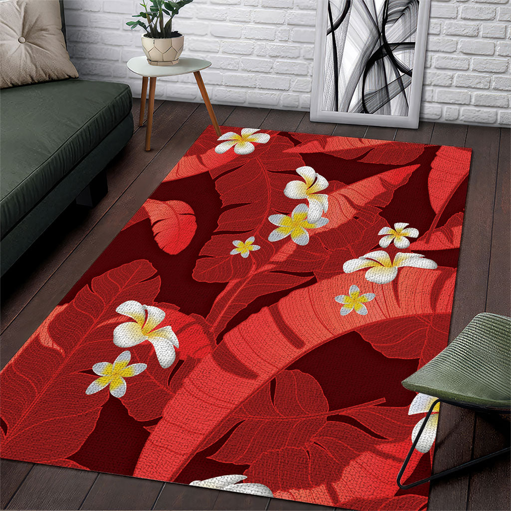 Red Banana Leaf Hawaii Area Rug Lau Maia Plumeria Tropical Summer Vibes LT14 Red - Polynesian Pride