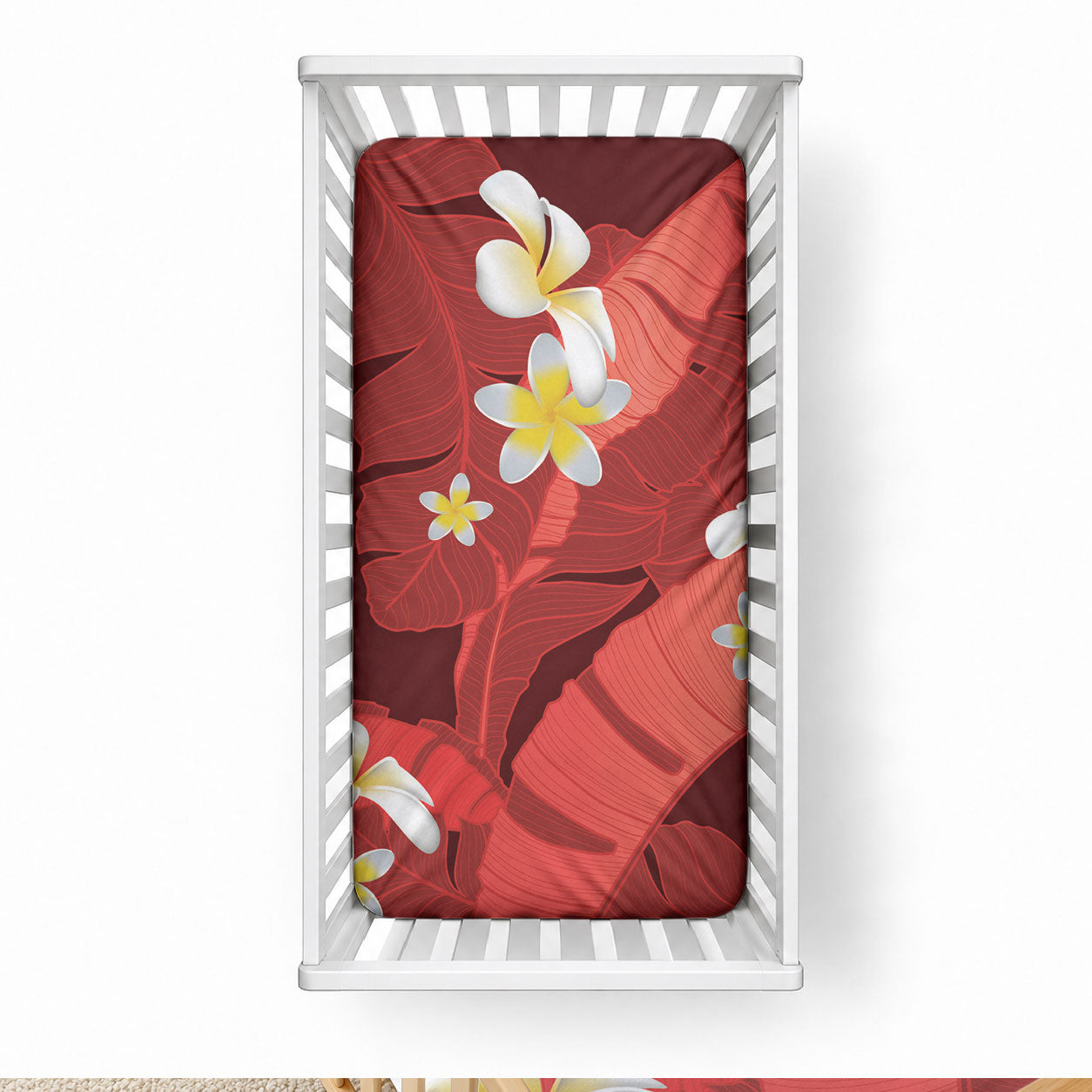 Red Banana Leaf Hawaii Baby Bed Cover Lau Maia Plumeria Tropical Summer Vibes