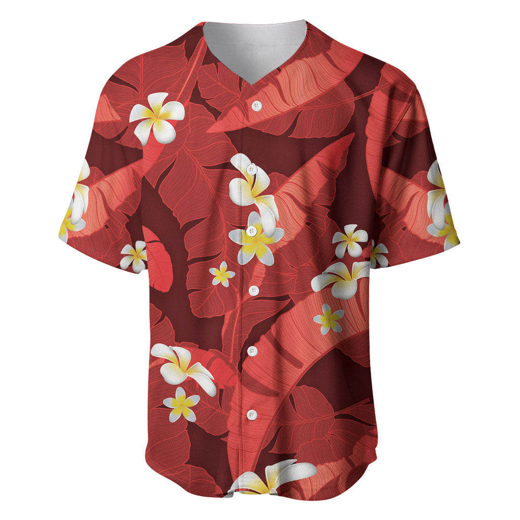 Red Banana Leaf Hawaii Baseball Jersey Lau Maia Plumeria Tropical Summer Vibes LT14 Red - Polynesian Pride