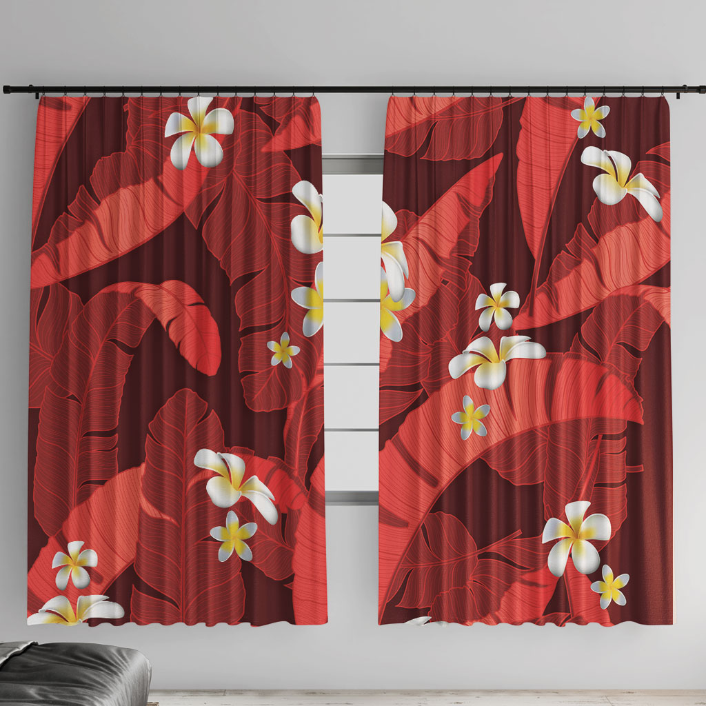 Red Banana Leaf Hawaii Window Curtain Lau Maia Plumeria Tropical Summer Vibes LT14 With Hooks Red - Polynesian Pride
