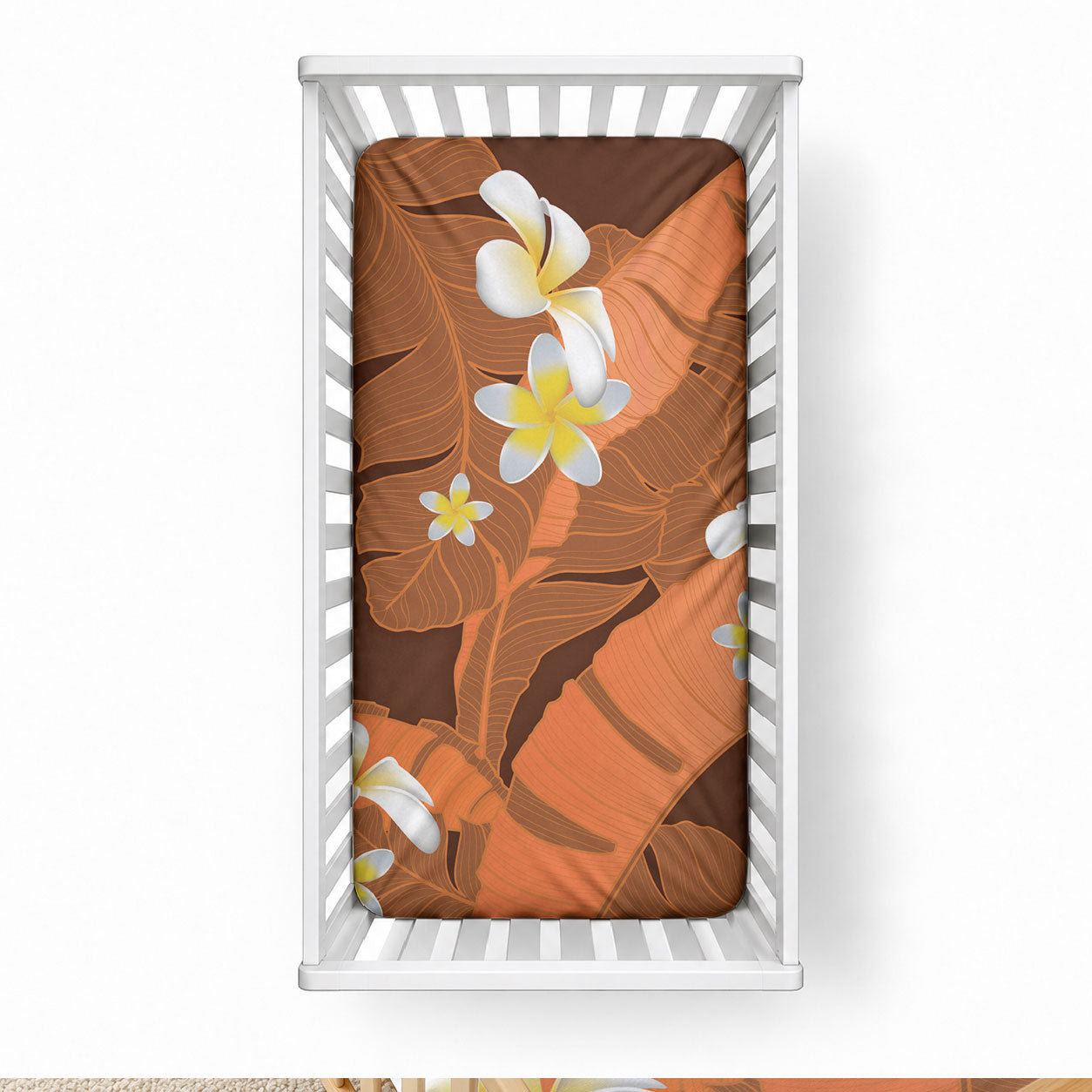 Orange Banana Leaf Hawaii Baby Bed Cover Lau Maia Plumeria Tropical Summer Vibes