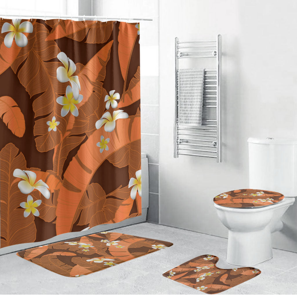 Orange Banana Leaf Hawaii Bathroom Set Lau Maia Plumeria Tropical Summer Vibes LT14 Bathroom Set (4 pcs) Orange - Polynesian Pride
