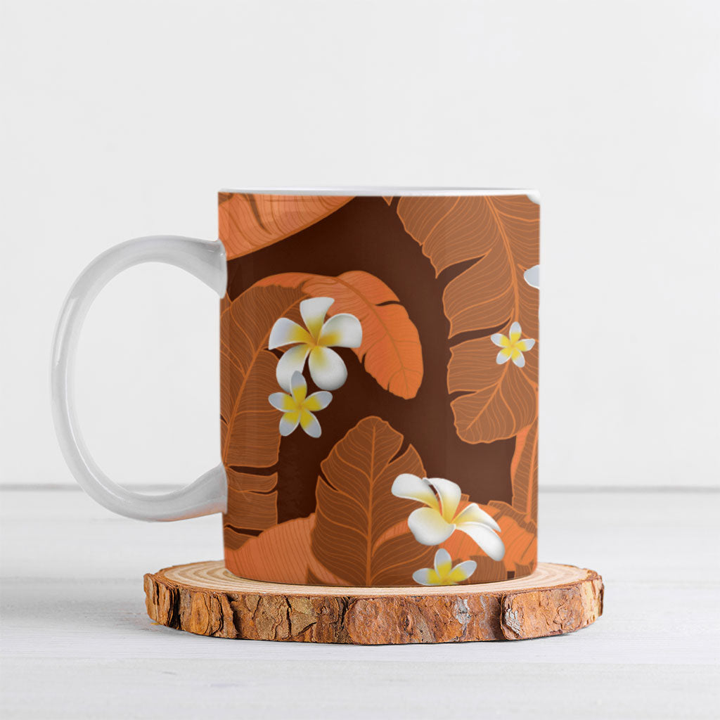 Orange Banana Leaf Hawaii Ceramic Mug Lau Maia Plumeria Tropical Summer Vibes LT14 Orange - Polynesian Pride