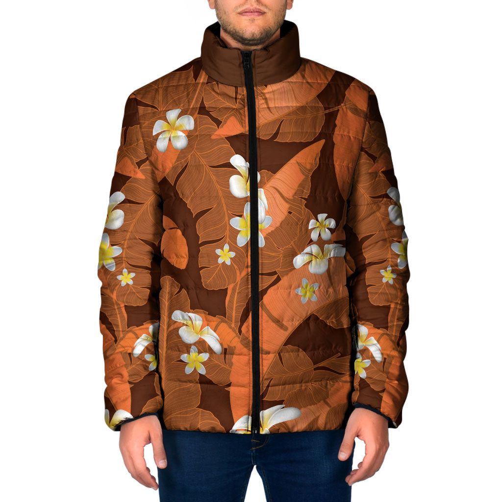 Orange Banana Leaf Hawaii Padded Jacket Lau Maia Plumeria Tropical Summer Vibes LT14 Men Orange - Polynesian Pride