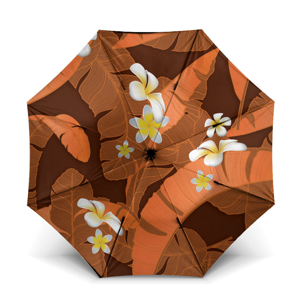 Orange Banana Leaf Hawaii Umbrella Lau Maia Plumeria Tropical Summer Vibes LT14 One Size Folded 11.42 inch Opened Diameter 37.4 inch Orange - Polynesian Pride