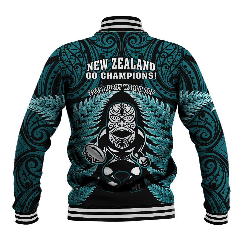 New Zealand Aotearoa Rugby Baseball Jacket NZ Tiki With Maori Fern World Cup Turquoise Version LT14 - Polynesian Pride