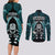 New Zealand Aotearoa Rugby Couples Matching Long Sleeve Bodycon Dress and Long Sleeve Button Shirts NZ Tiki With Maori Fern World Cup Turquoise Version LT14 - Polynesian Pride