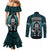 New Zealand Aotearoa Rugby Couples Matching Mermaid Dress and Long Sleeve Button Shirts NZ Tiki With Maori Fern World Cup Turquoise Version LT14 - Polynesian Pride