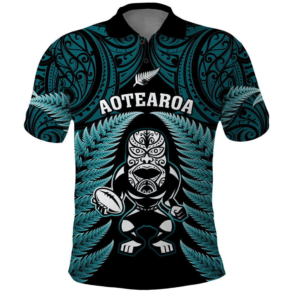 New Zealand Aotearoa Rugby Polo Shirt NZ Tiki With Maori Fern World Cup Turquoise Version LT14 Turquoise - Polynesian Pride