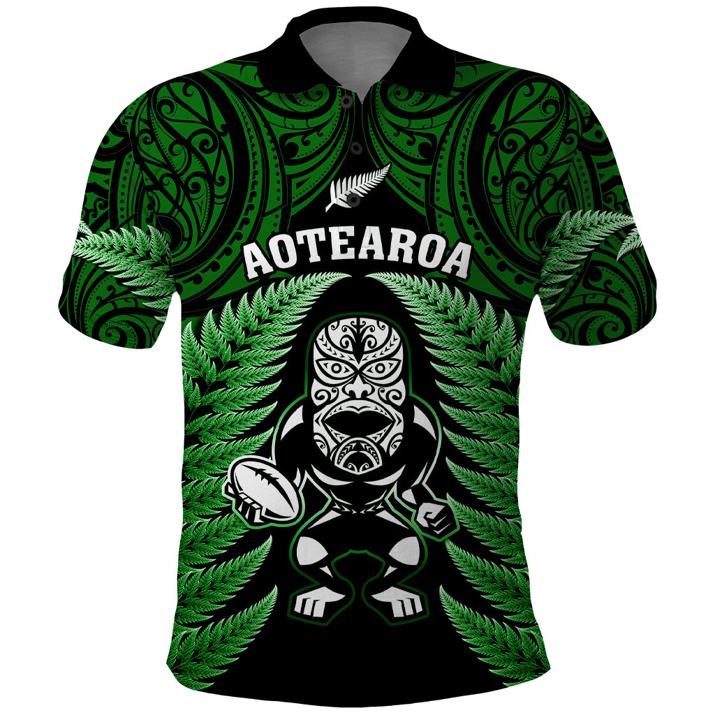 New Zealand Aotearoa Rugby Polo Shirt NZ Tiki With Maori Fern World Cup Green Version LT14 Green - Polynesian Pride