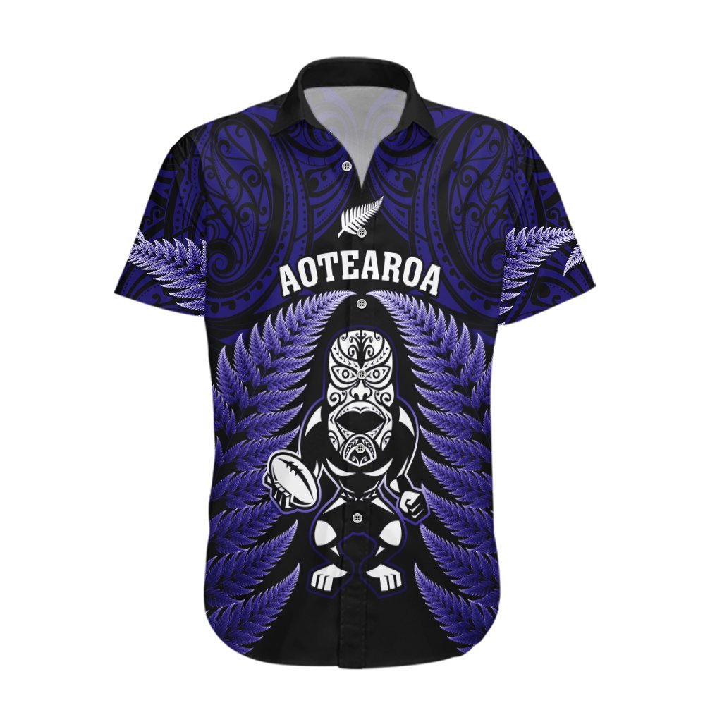 New Zealand Aotearoa Rugby Hawaiian Shirt NZ Tiki With Maori Fern World Cup Blue Version LT14 Blue - Polynesian Pride