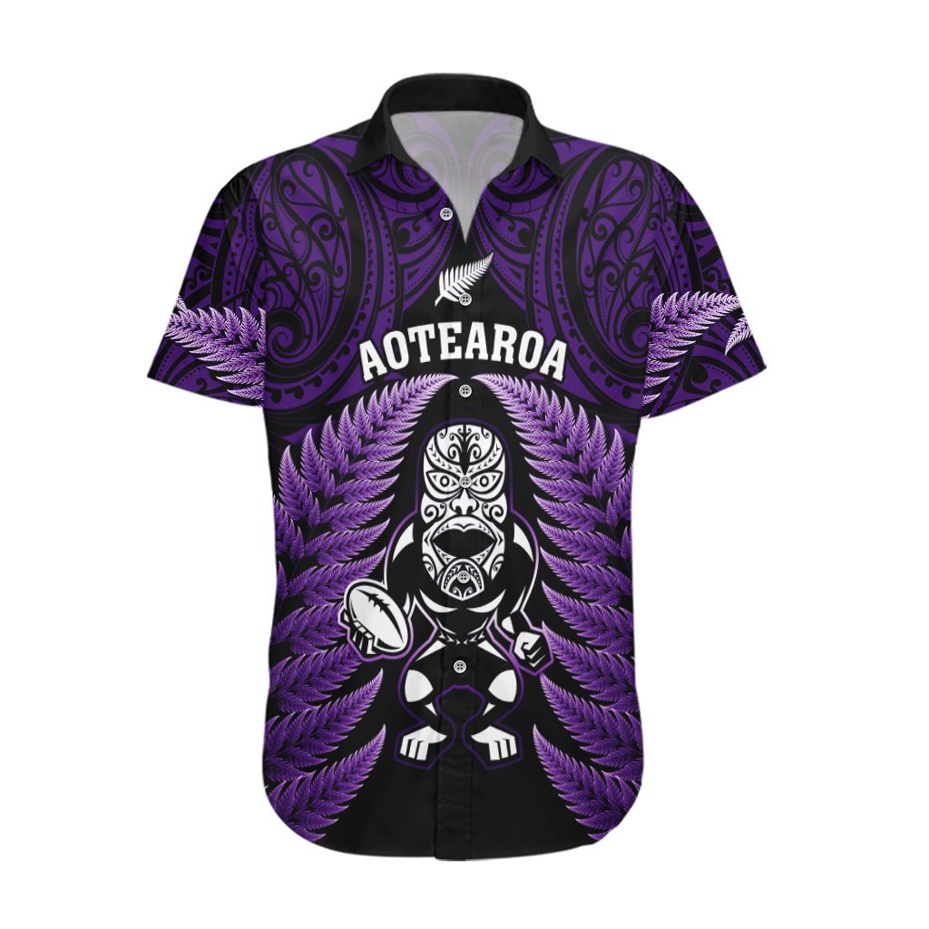 New Zealand Aotearoa Rugby Hawaiian Shirt NZ Tiki With Maori Fern World Cup Purple Version LT14 Purple - Polynesian Pride