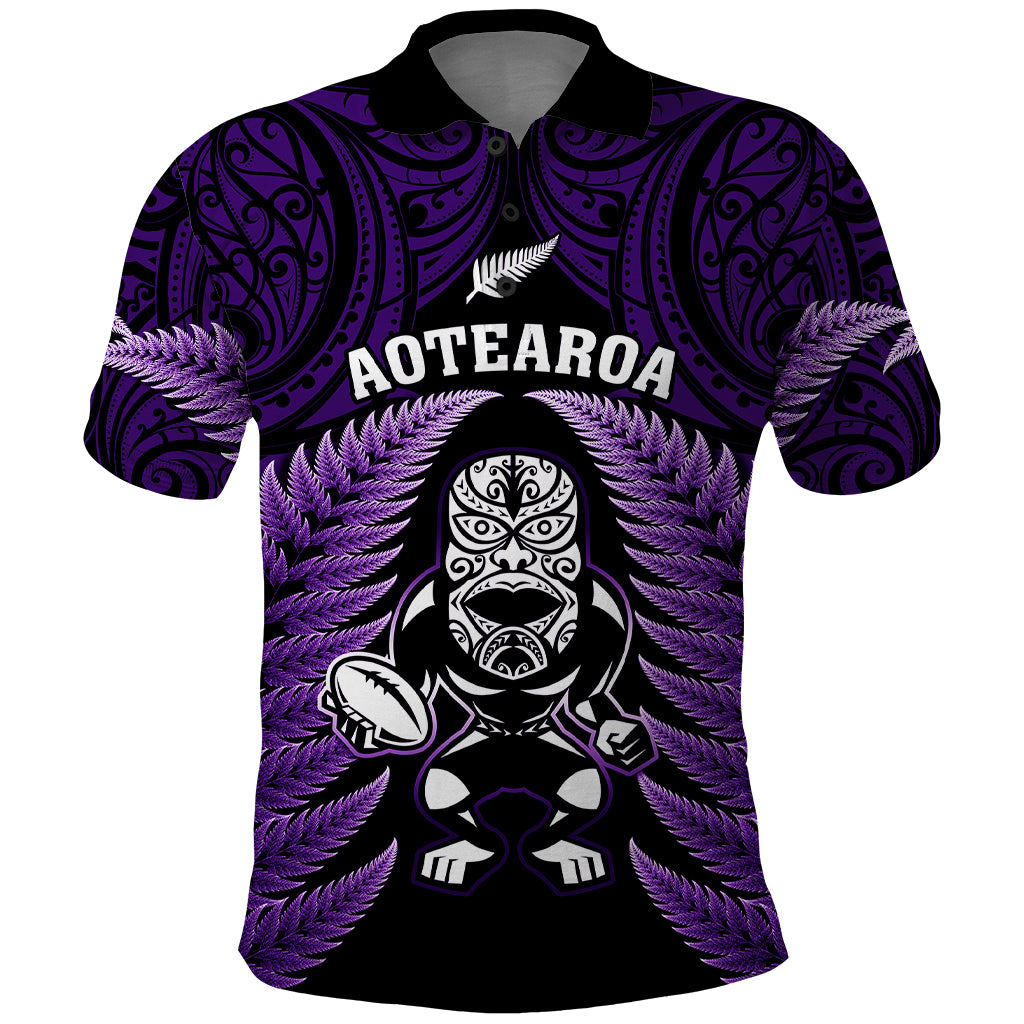 New Zealand Aotearoa Rugby Polo Shirt NZ Tiki With Maori Fern World Cup Purple Version LT14 Purple - Polynesian Pride