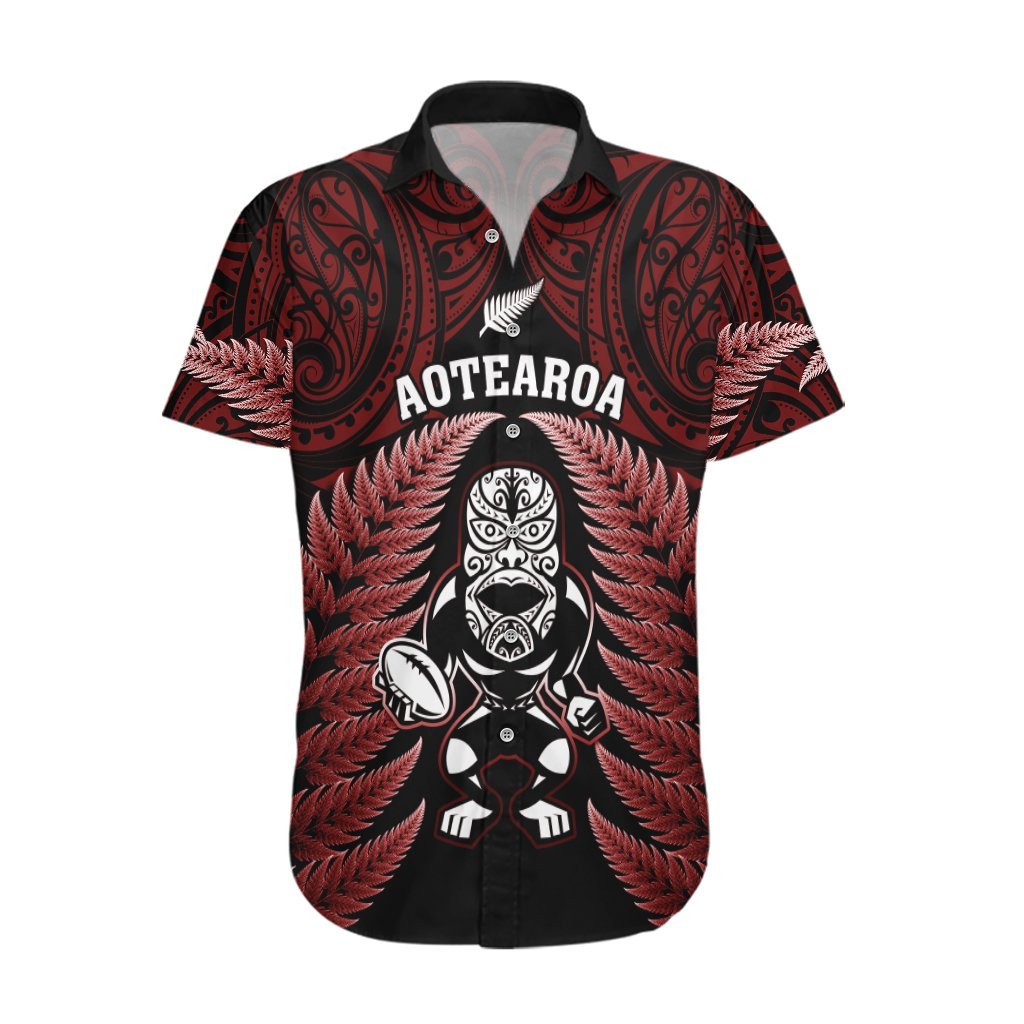 New Zealand Aotearoa Rugby Hawaiian Shirt NZ Tiki With Maori Fern World Cup Red Version LT14 Red - Polynesian Pride