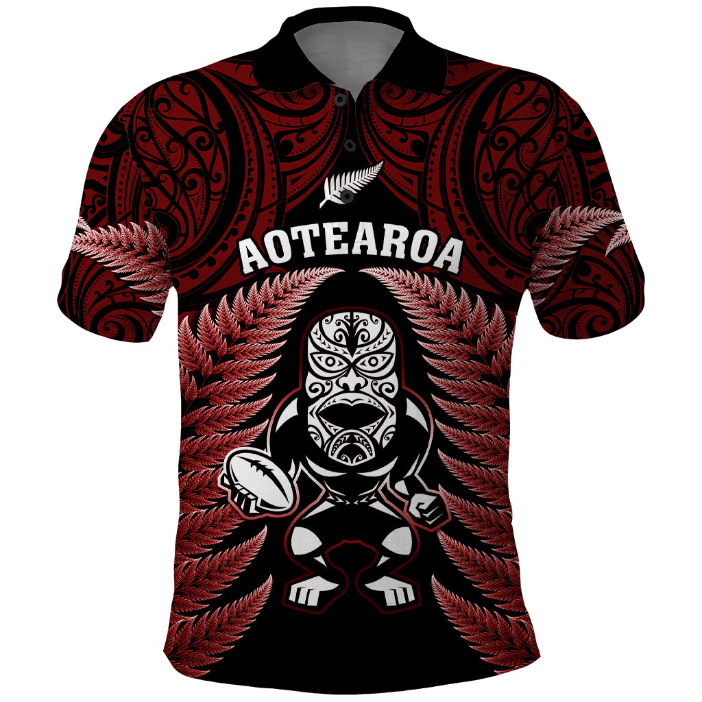 New Zealand Aotearoa Rugby Polo Shirt NZ Tiki With Maori Fern World Cup Red Version LT14 Red - Polynesian Pride