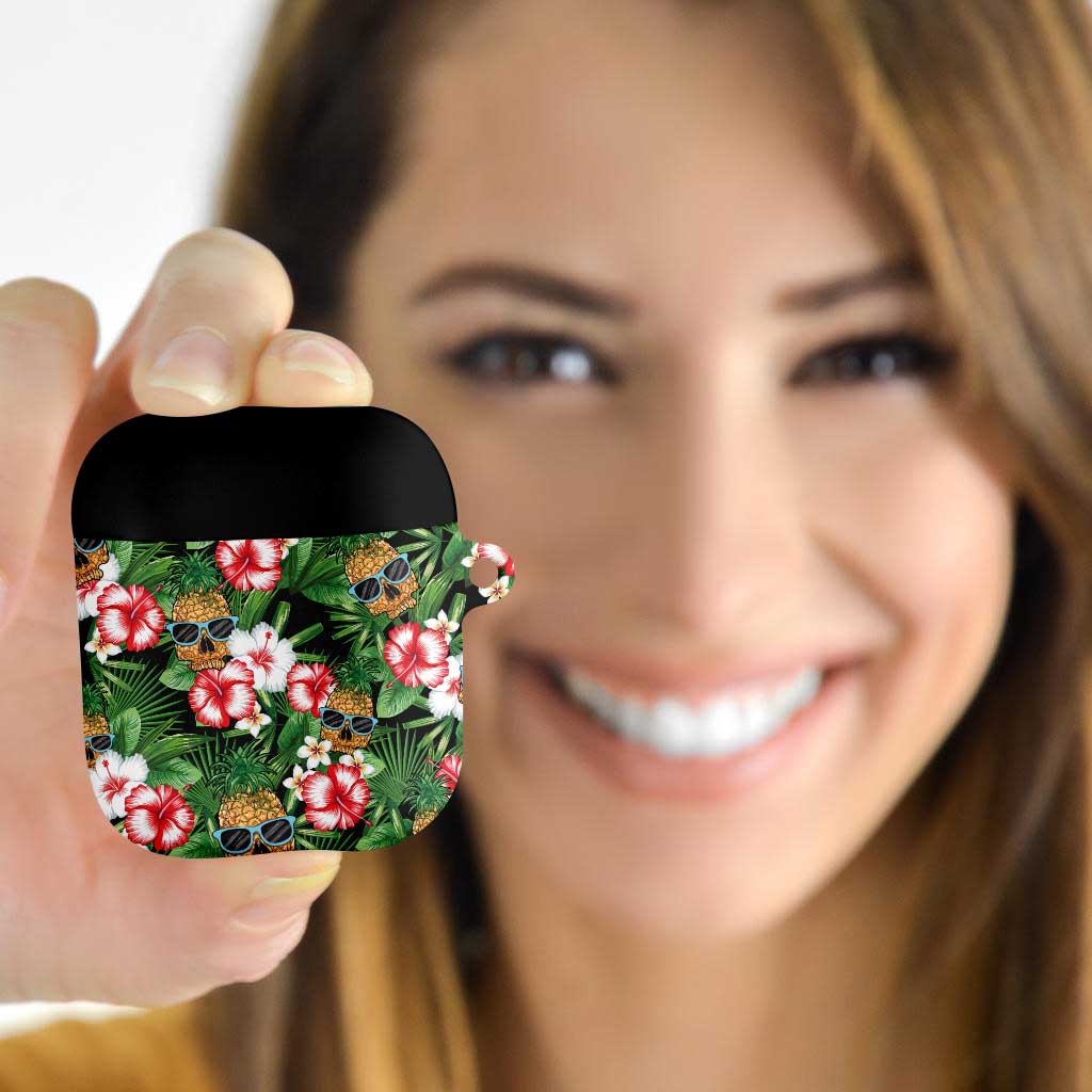 Pineapple Skull Aloha Hawaii AirPods Case Summer Vibes Tropical Seamless Pattern LT14 Black - Polynesian Pride