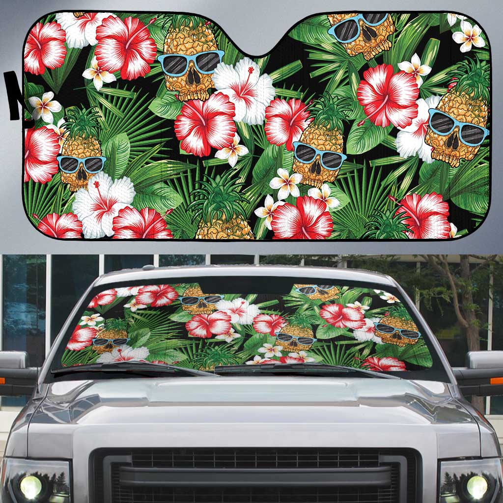 Pineapple Skull Aloha Hawaii Auto Sun Shade Summer Vibes Tropical Seamless Pattern LT14 Black - Polynesian Pride