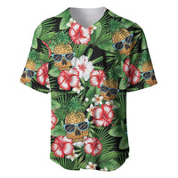 Pineapple Skull Aloha Hawaii Baseball Jersey Summer Vibes Tropical Seamless Pattern LT14 Black - Polynesian Pride