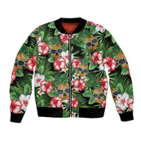 Pineapple Skull Aloha Hawaii Bomber Jacket Summer Vibes Tropical Seamless Pattern LT14 Unisex Black - Polynesian Pride