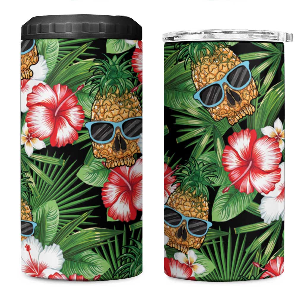 Pineapple Skull Aloha Hawaii 4 in 1 Can Cooler Tumbler Summer Vibes Tropical Seamless Pattern LT14 One Size: 16 oz Black - Polynesian Pride
