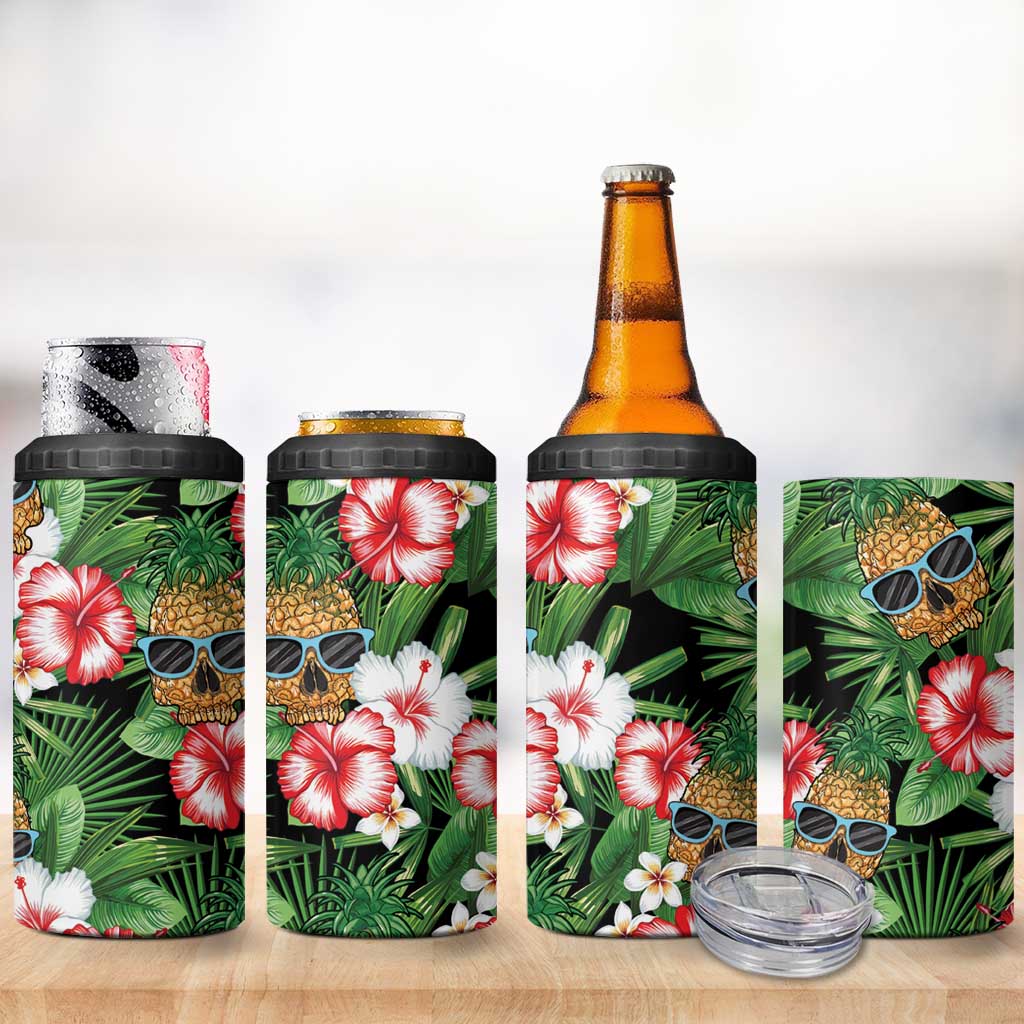Pineapple Skull Aloha Hawaii 4 in 1 Can Cooler Tumbler Summer Vibes Tropical Seamless Pattern LT14 - Polynesian Pride