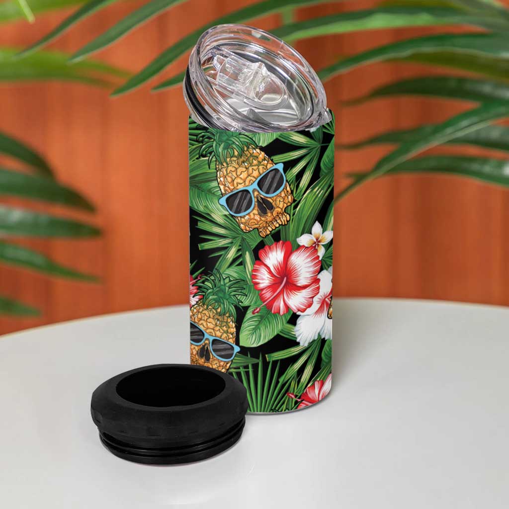Pineapple Skull Aloha Hawaii 4 in 1 Can Cooler Tumbler Summer Vibes Tropical Seamless Pattern LT14 - Polynesian Pride