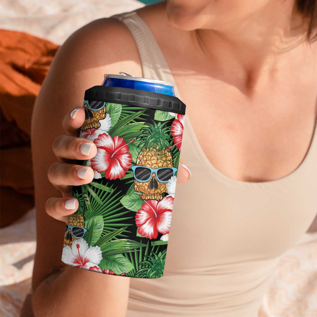 Pineapple Skull Aloha Hawaii 4 in 1 Can Cooler Tumbler Summer Vibes Tropical Seamless Pattern LT14 - Polynesian Pride