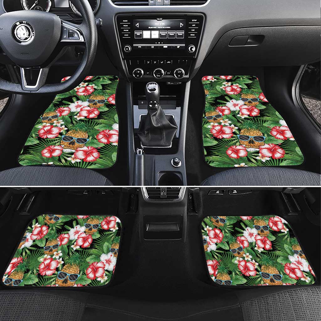 Pineapple Skull Aloha Hawaii Car Mats Summer Vibes Tropical Seamless Pattern LT14 Set 4pcs Black - Polynesian Pride