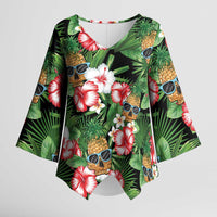 Pineapple Skull Aloha Hawaii Kimono Sleeve Blouse Summer Vibes Tropical Seamless Pattern LT14 Female Black - Polynesian Pride