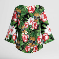 Pineapple Skull Aloha Hawaii Kimono Sleeve Blouse Summer Vibes Tropical Seamless Pattern LT14 - Polynesian Pride