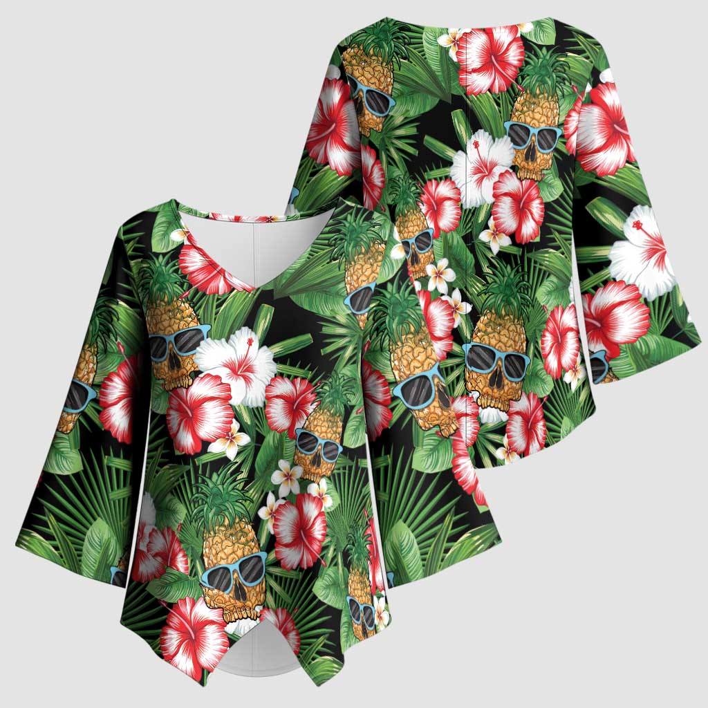 Pineapple Skull Aloha Hawaii Kimono Sleeve Blouse Summer Vibes Tropical Seamless Pattern LT14 - Polynesian Pride