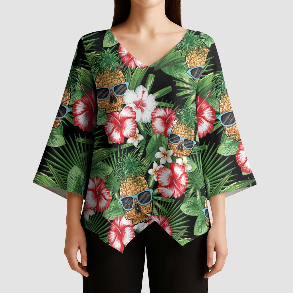 Pineapple Skull Aloha Hawaii Kimono Sleeve Blouse Summer Vibes Tropical Seamless Pattern LT14 - Polynesian Pride