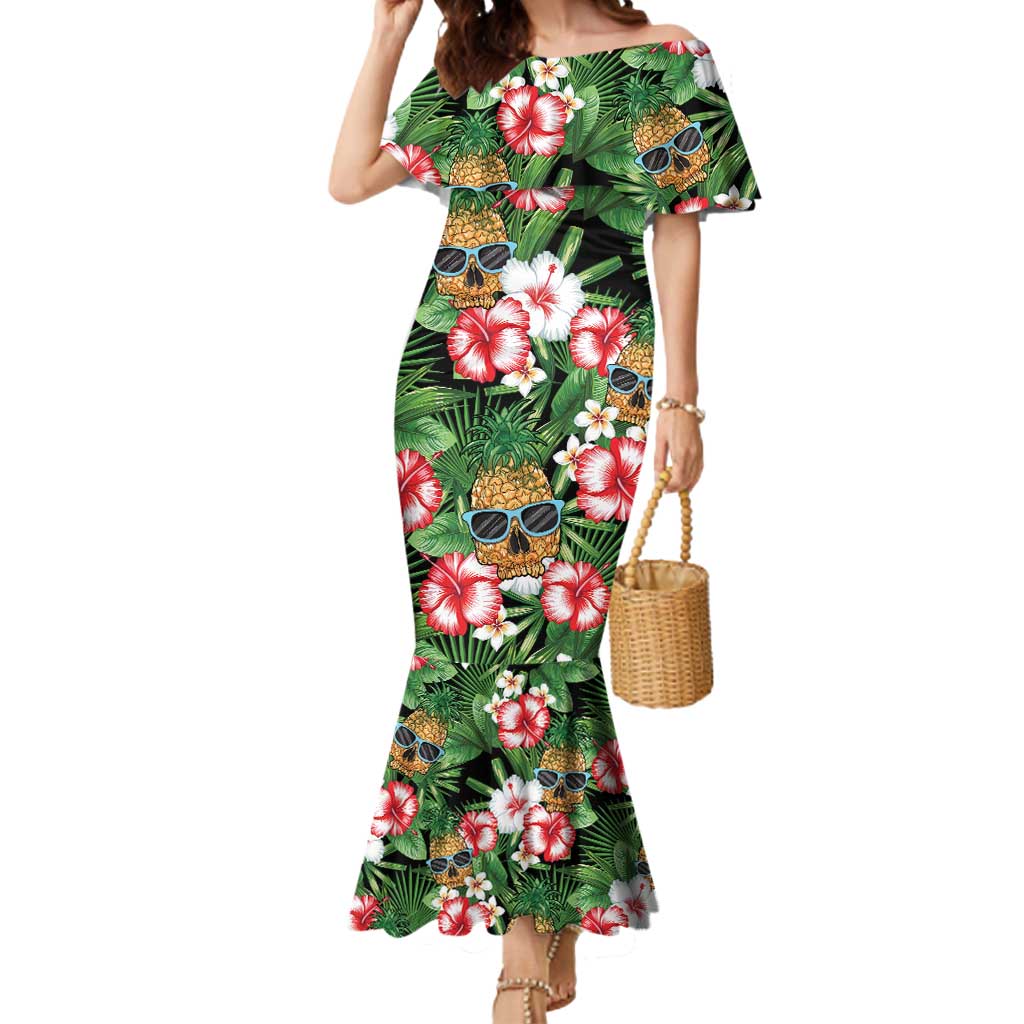 Pineapple Skull Aloha Hawaii Mermaid Dress Summer Vibes Tropical Seamless Pattern LT14 Women Black - Polynesian Pride