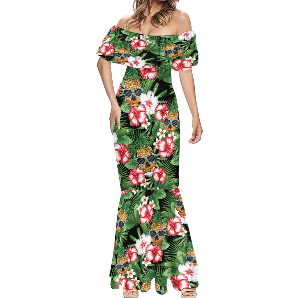 Pineapple Skull Aloha Hawaii Mermaid Dress Summer Vibes Tropical Seamless Pattern LT14 - Polynesian Pride