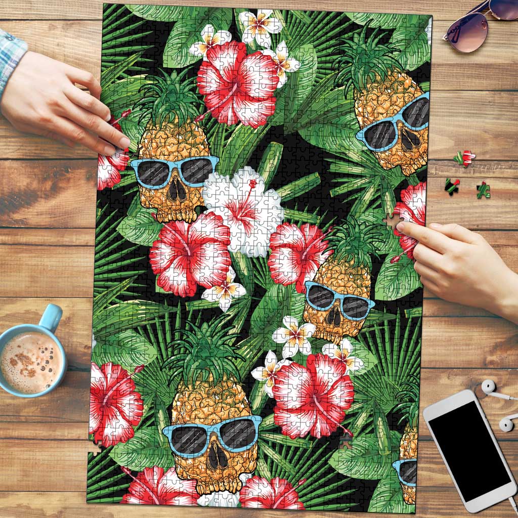 Pineapple Skull Aloha Hawaii Puzzle Summer Vibes Tropical Seamless Pattern LT14 Black - Polynesian Pride