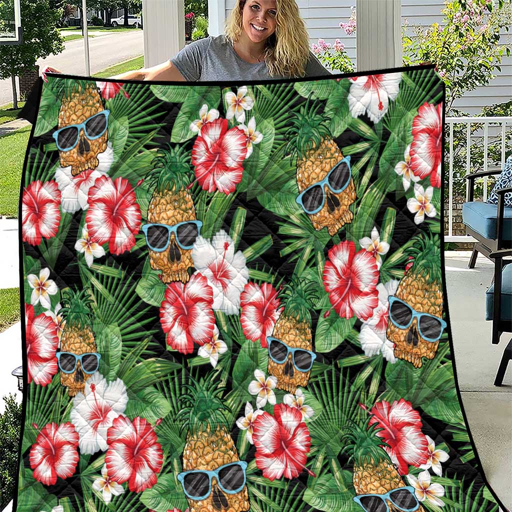 Pineapple Skull Aloha Hawaii Quilt Summer Vibes Tropical Seamless Pattern LT14 Black - Polynesian Pride