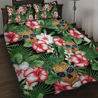 Pineapple Skull Aloha Hawaii Quilt Bed Set Summer Vibes Tropical Seamless Pattern LT14 Black - Polynesian Pride
