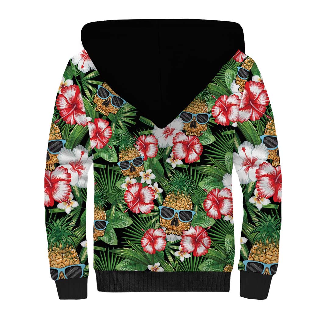 Pineapple Skull Aloha Hawaii Sherpa Hoodie Summer Vibes Tropical Seamless Pattern LT14 - Polynesian Pride