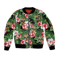 Pineapple Skull Aloha Hawaii Sleeve Zip Bomber Jacket Summer Vibes Tropical Seamless Pattern LT14 Unisex Black - Polynesian Pride