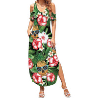 Pineapple Skull Aloha Hawaii Summer Maxi Dress Summer Vibes Tropical Seamless Pattern LT14 Women Black - Polynesian Pride