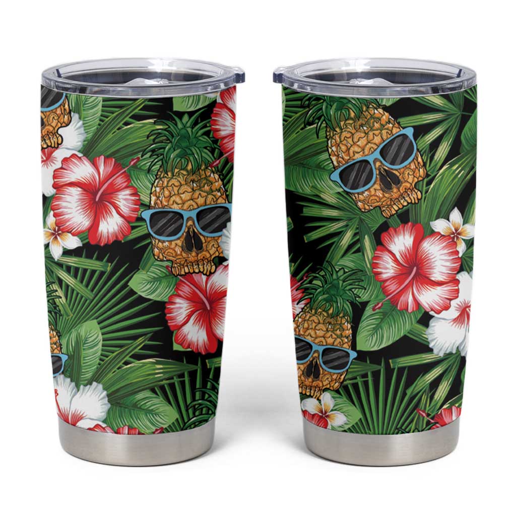 Pineapple Skull Aloha Hawaii Tumbler Cup Summer Vibes Tropical Seamless Pattern LT14 Black - Polynesian Pride