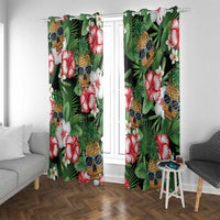Pineapple Skull Aloha Hawaii Window Curtain Summer Vibes Tropical Seamless Pattern LT14 With Grommets Black - Polynesian Pride