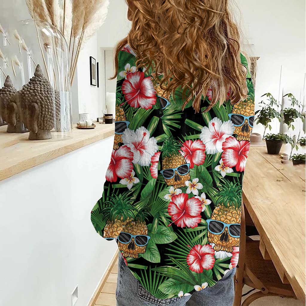 Pineapple Skull Aloha Hawaii Women Casual Shirt Summer Vibes Tropical Seamless Pattern LT14 - Polynesian Pride