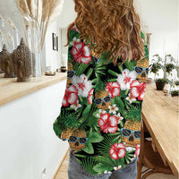 Pineapple Skull Aloha Hawaii Women Casual Shirt Summer Vibes Tropical Seamless Pattern LT14 - Polynesian Pride