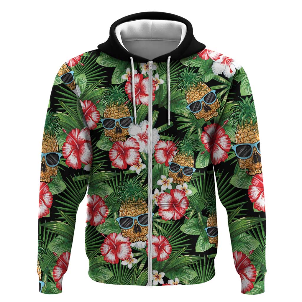 Pineapple Skull Aloha Hawaii Zip Hoodie Summer Vibes Tropical Seamless Pattern LT14 Zip Hoodie Black - Polynesian Pride